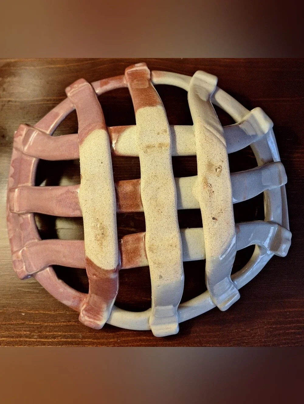 Pink and Light Gray Ceramic Fruit Basket